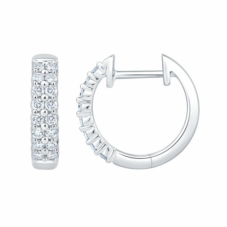 0.30ctw Round Brilliant Cut Diamond Double Row Hoop Earrings 14ct White Gold
