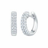 0.30ctw Round Brilliant Cut Diamond Double Row Hoop Earrings 14ct White Gold