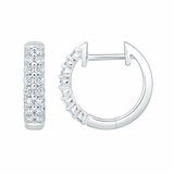 0.30ctw Round Brilliant Cut Diamond Double Row Hoop Earrings 14ct White Gold