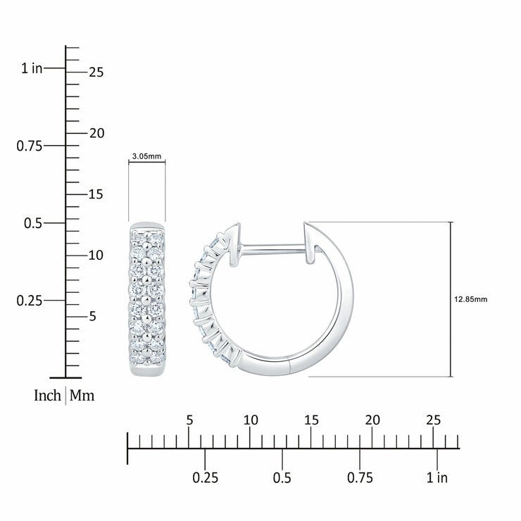 0.30ctw Round Brilliant Cut Diamond Double Row Hoop Earrings 14ct White Gold