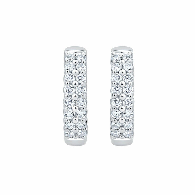 0.30ctw Round Brilliant Cut Diamond Double Row Hoop Earrings 14ct White Gold