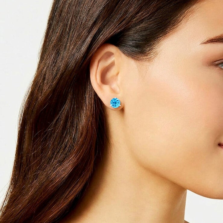 Round Cut Blue Topaz Earrings 14ct White Gold