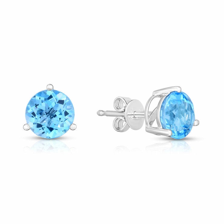 Round Cut Blue Topaz Earrings 14ct White Gold