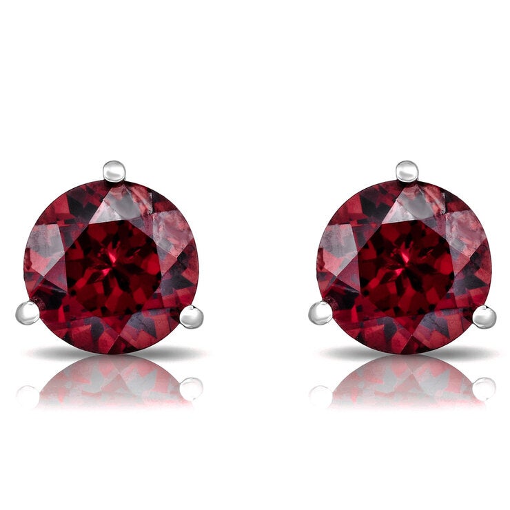 Round Cut Garnet Earrings 14ct White Gold