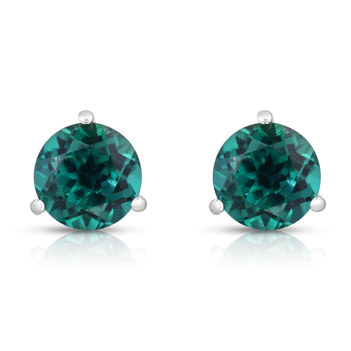 Round Cut Lab Emerald Earrings 14ct White Gold