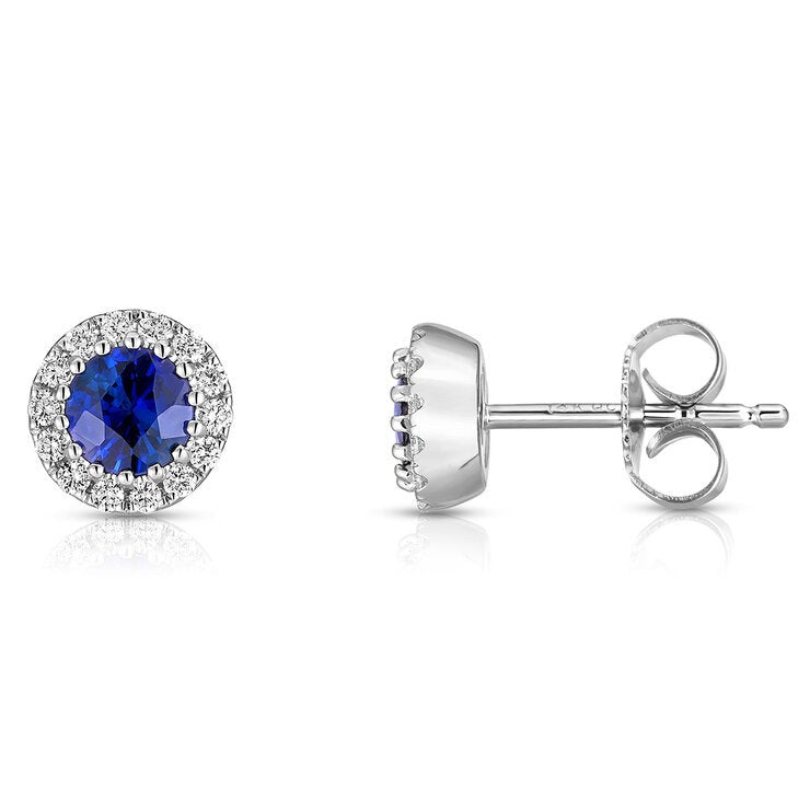 Round Cut Sapphire 0.17ctw Diamond Earrings 14ct White Gold