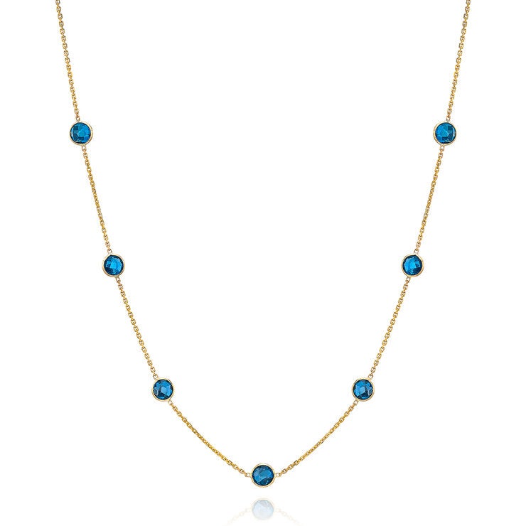 Round Cut Blue Topaz Necklace 14ct Yellow Gold