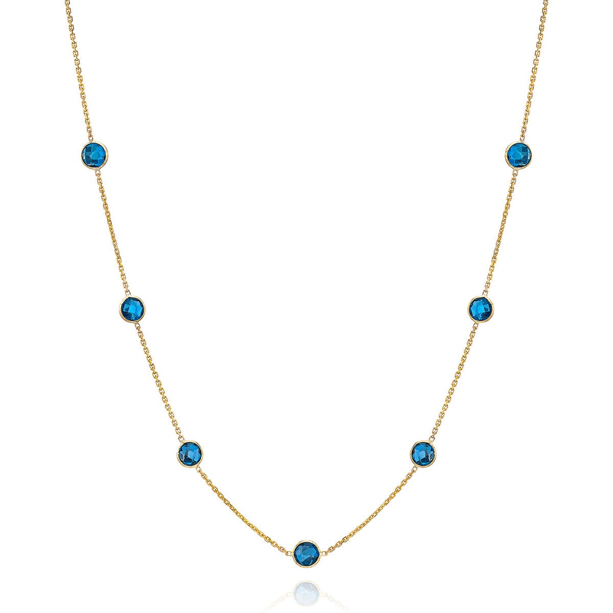 Round Cut Blue Topaz Necklace 14ct Yellow Gold