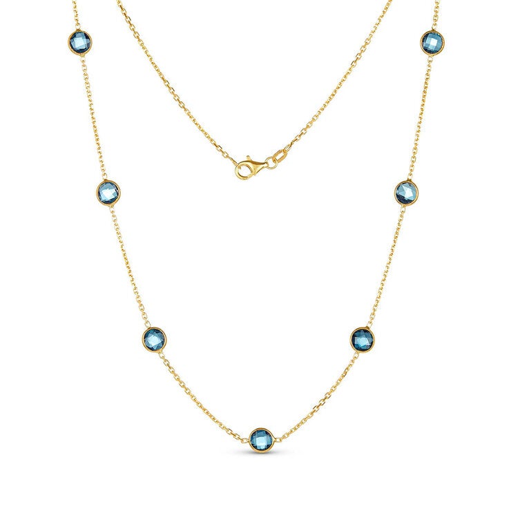 Round Cut Blue Topaz Necklace 14ct Yellow Gold