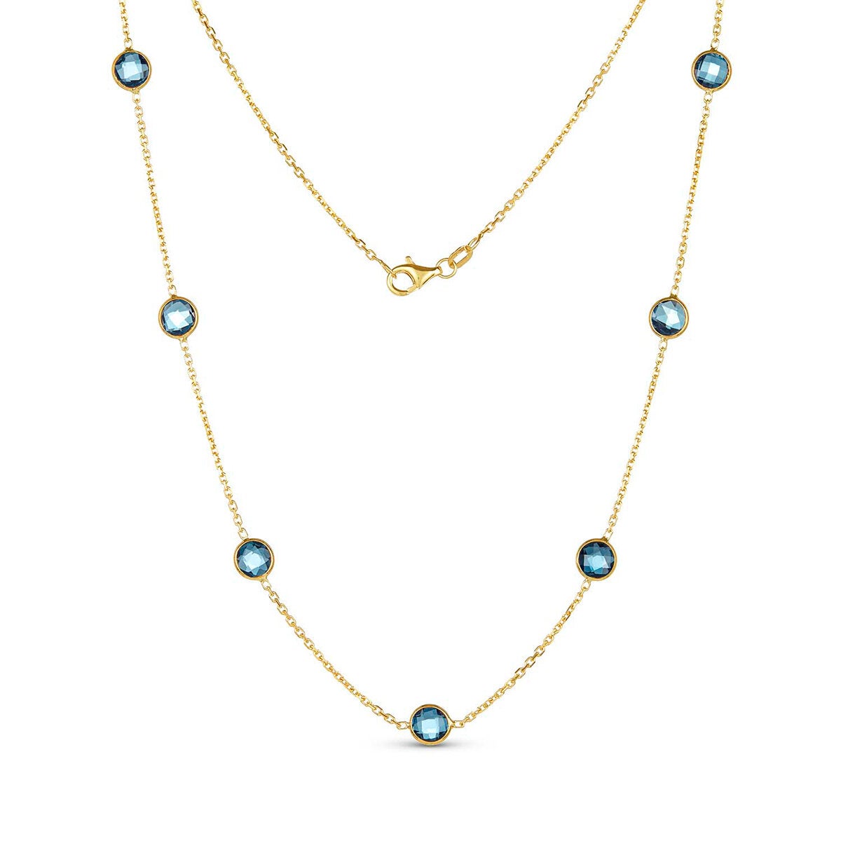 Round Cut Blue Topaz Necklace 14ct Yellow Gold