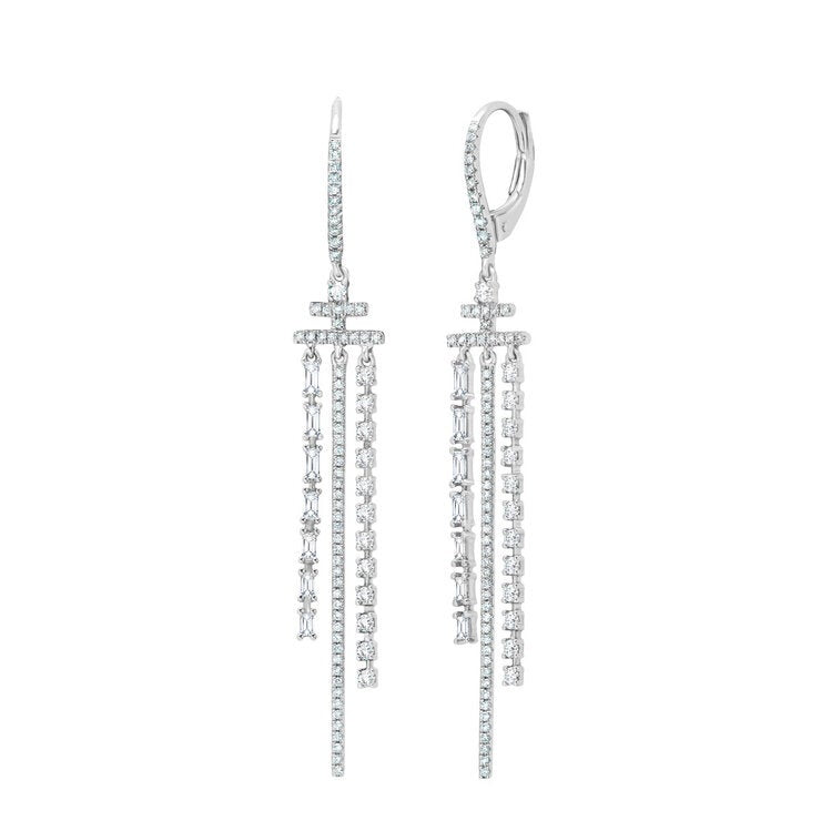 1.04ctw Round Brilliant Cut Diamond Dangle Earrings 18ct White Gold