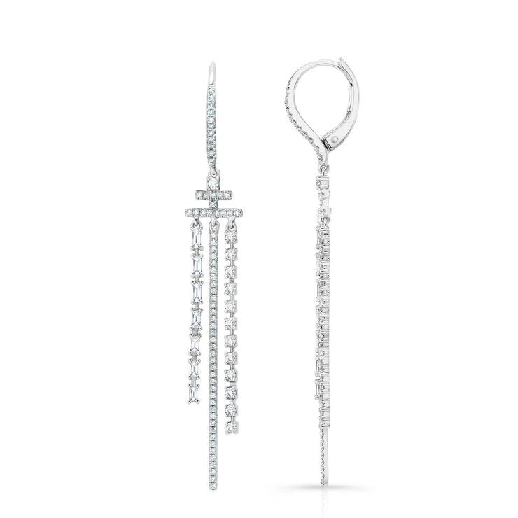 1.04ctw Round Brilliant Cut Diamond Dangle Earrings 18ct White Gold