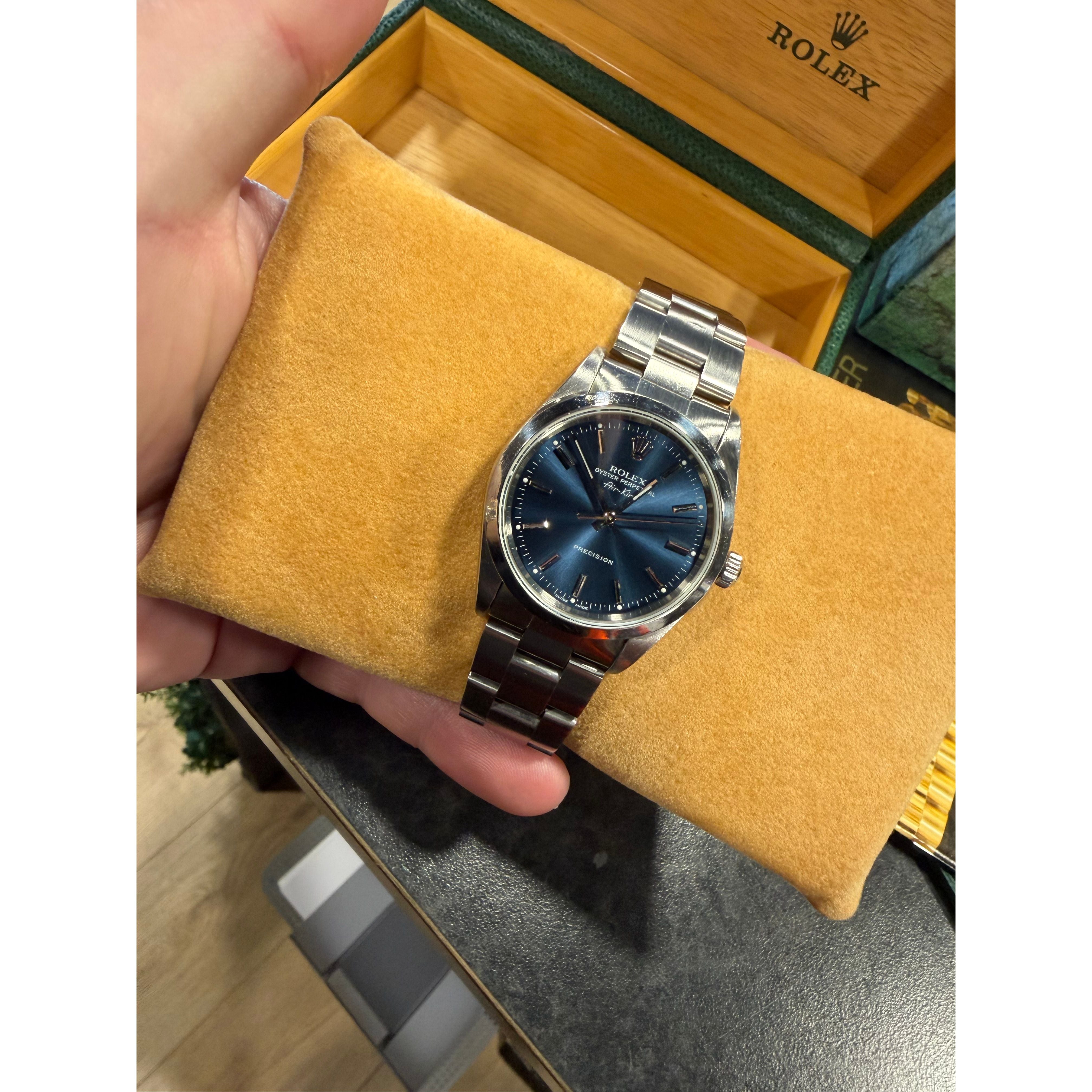 2000 Rolex Air King 14000 Blue Face Full Set