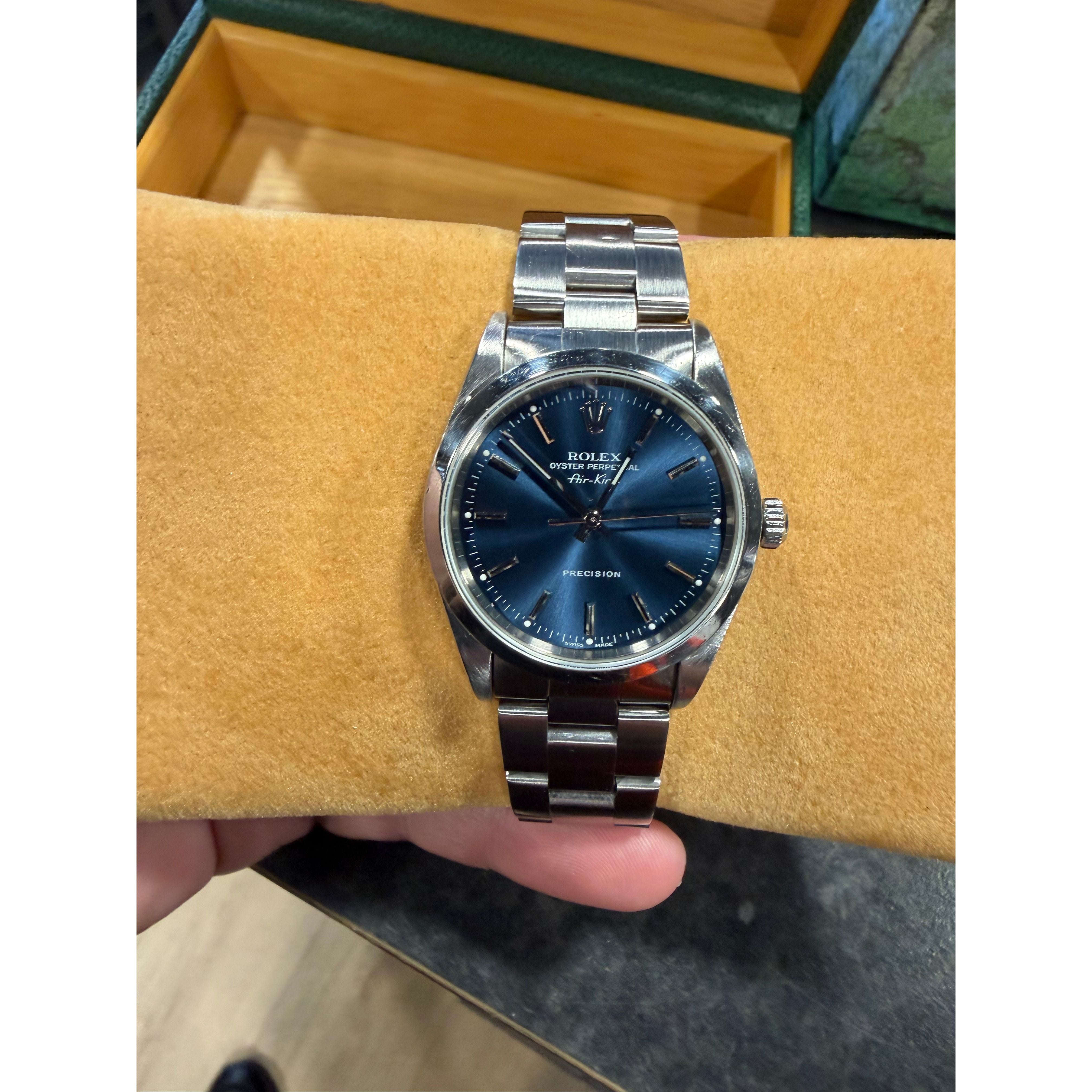 2000 Rolex Air King 14000 Blue Face Full Set