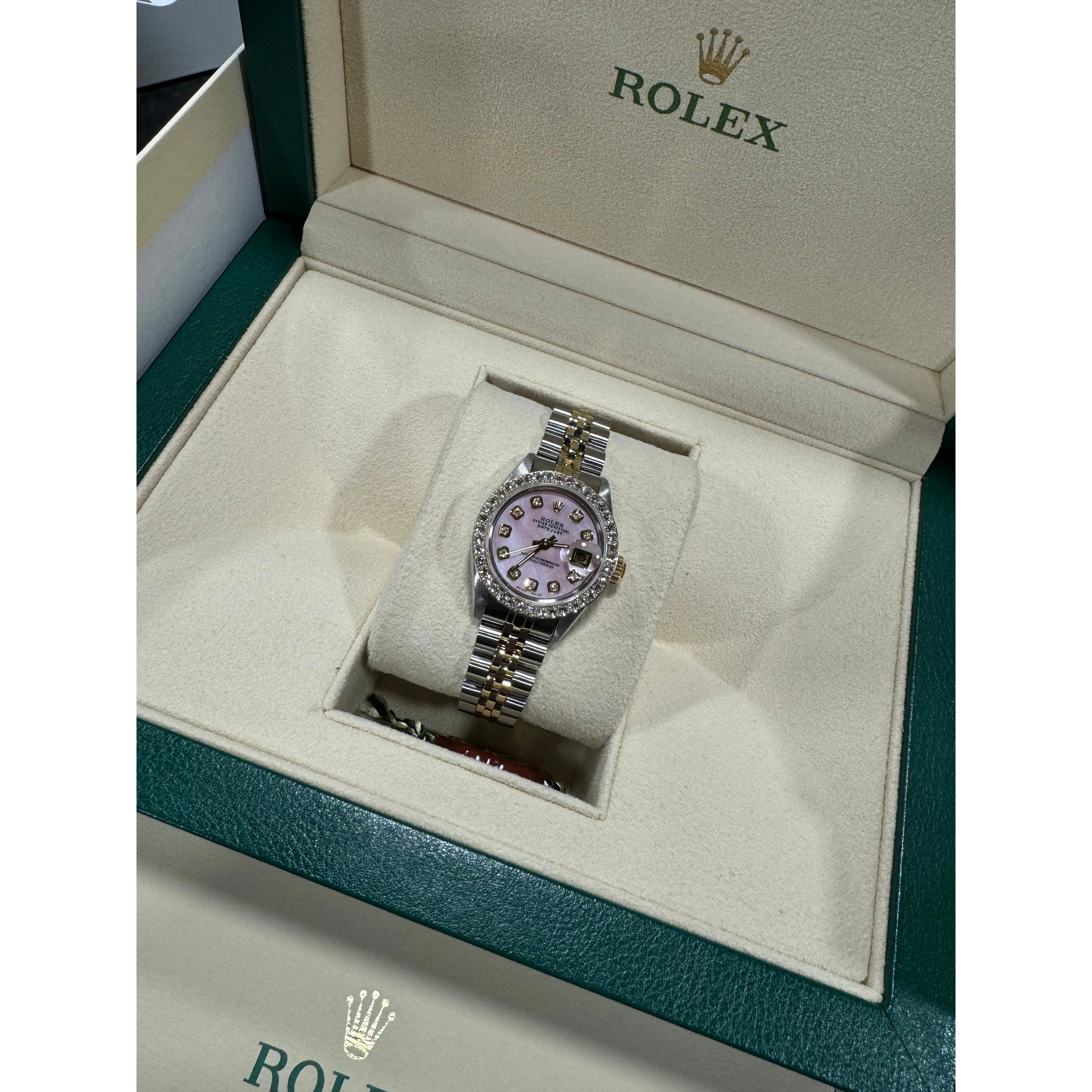 Rolex Datejust 26mm 6917 Deep Pink MOP Diamond Face & Diamond Bezel Bi Metal