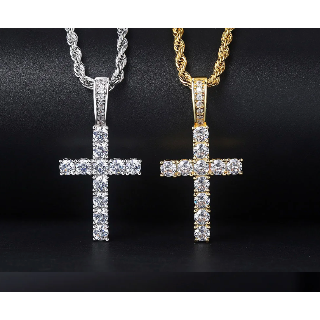 18K Iced Out Gold Chain With Cross & Diamonds 45cm By Bling Ting