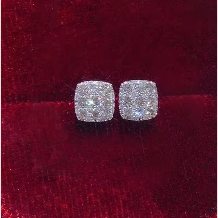 Iced Out Square Diamond Stud Earrings By Bling Ting
