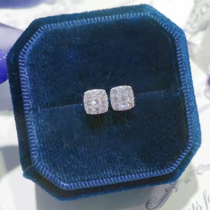 Iced Out Square Diamond Stud Earrings By Bling Ting