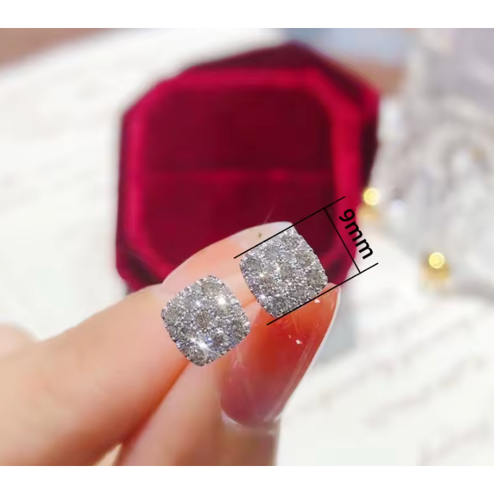 Iced Out Square Diamond Stud Earrings By Bling Ting