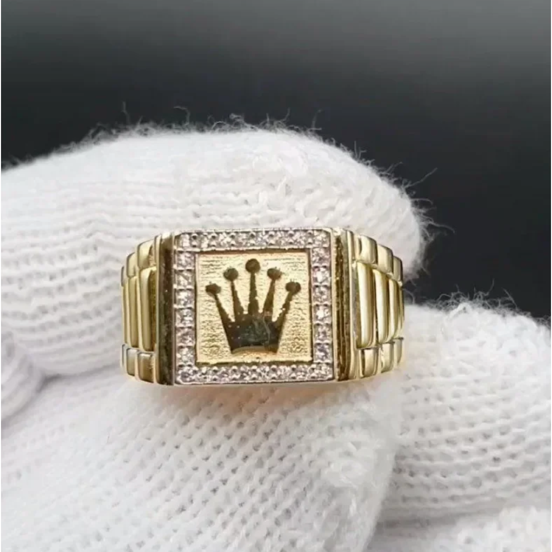 Rolex Style Signet Ring With Diamonds By Bling Ting
