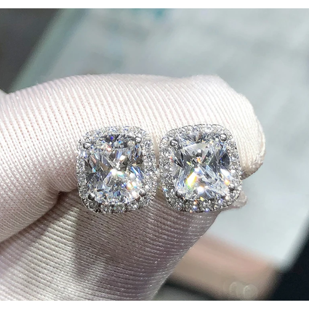 Iced Out Cushion Shaped Diamond Stud Earrings By Bling Ting