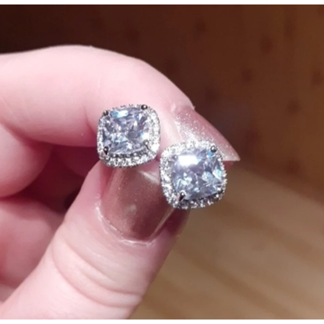 Iced Out Cushion Shaped Diamond Stud Earrings By Bling Ting