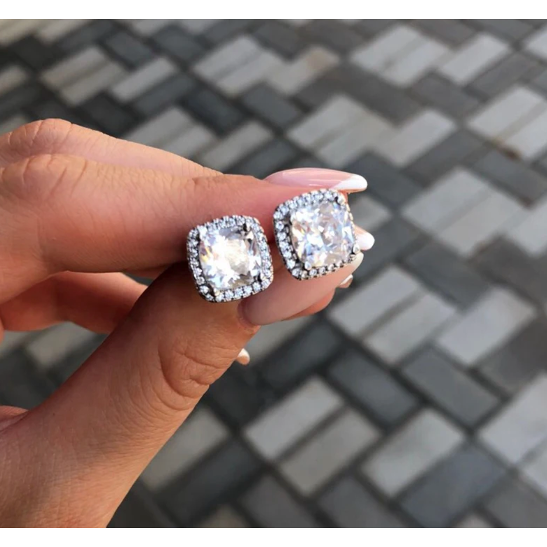 Iced Out Cushion Shaped Diamond Stud Earrings By Bling Ting