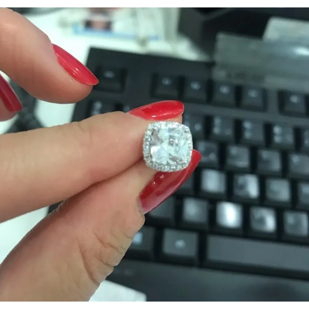 Iced Out Cushion Shaped Diamond Stud Earrings By Bling Ting