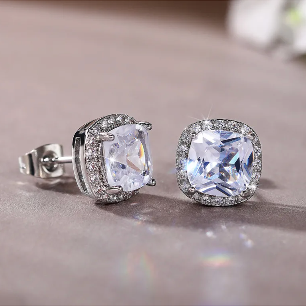 Iced Out Cushion Shaped Diamond Stud Earrings By Bling Ting