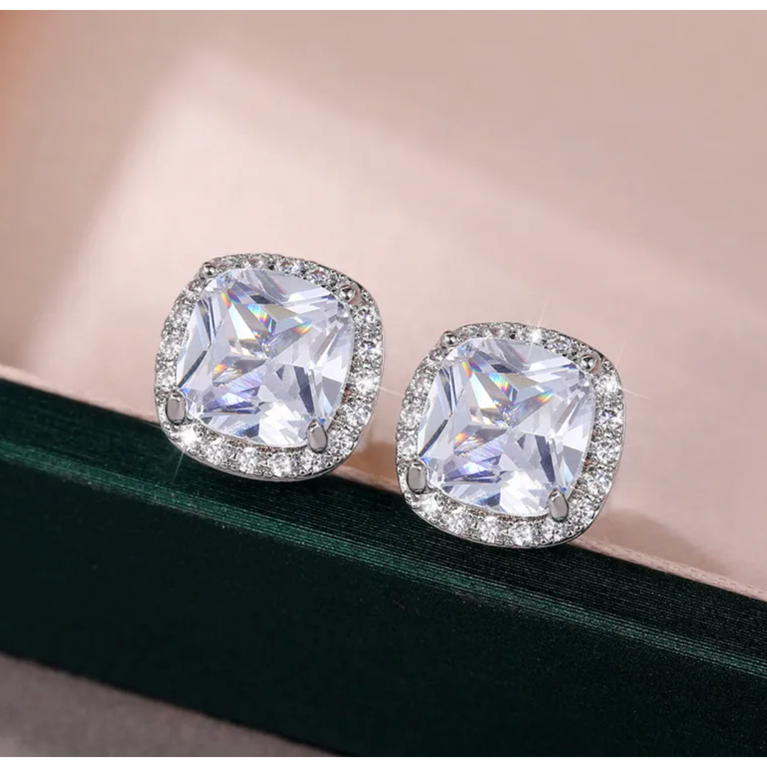 Iced Out Cushion Shaped Diamond Stud Earrings By Bling Ting