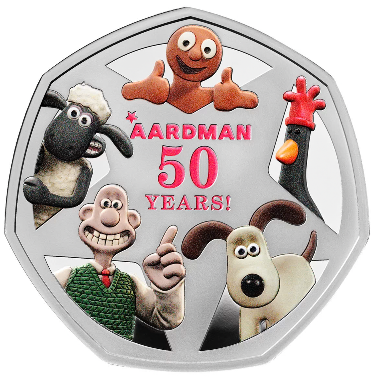 50 Years of Aardman 2026 UK 50p Silver Proof Colour Coin