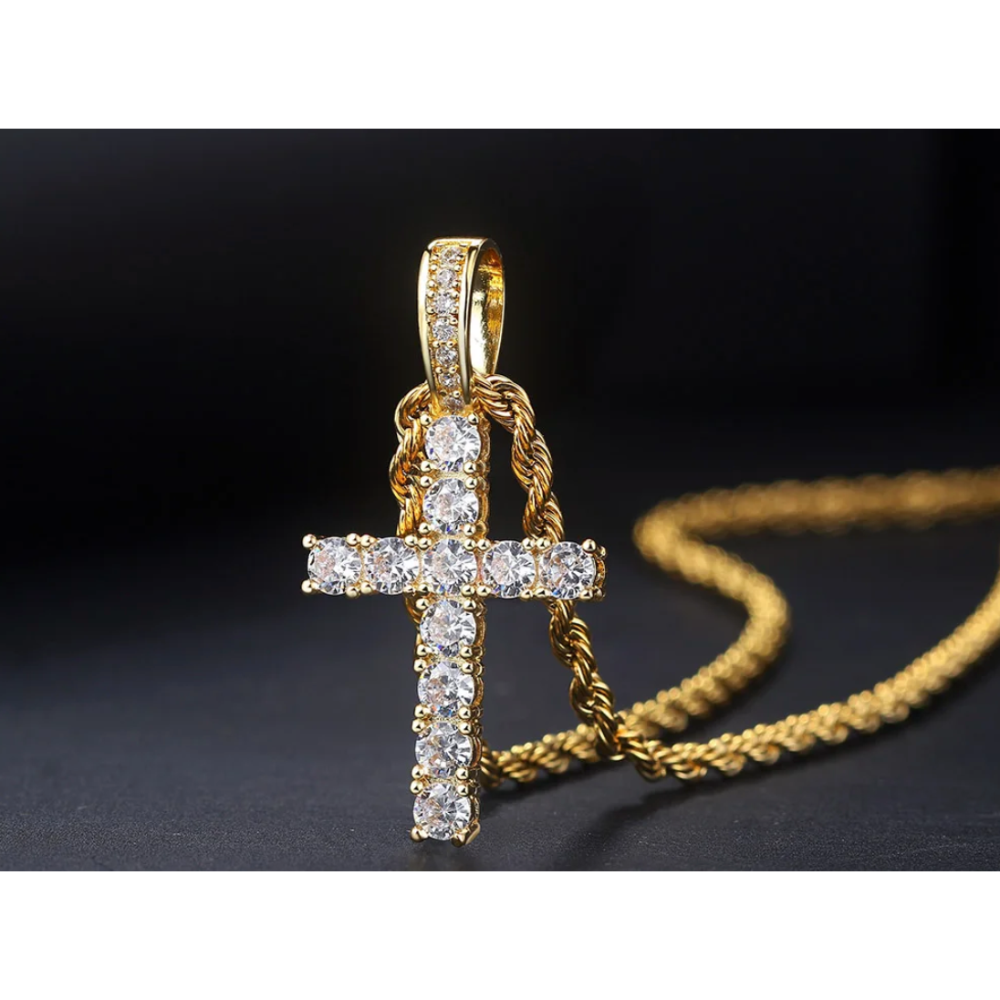 18K Iced Out Gold Chain With Cross & Diamonds 45cm By Bling Ting