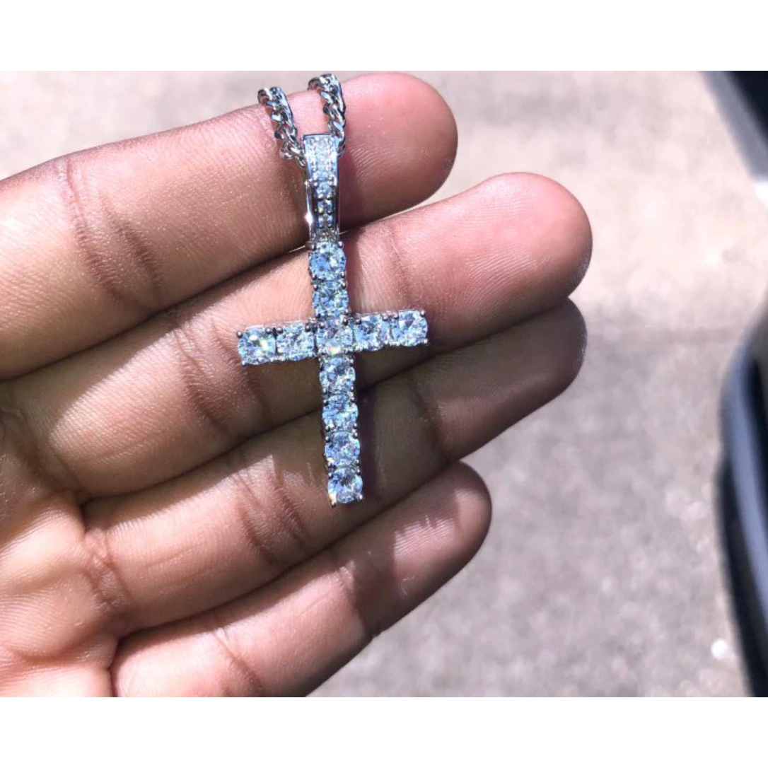 18K Iced Out Gold Chain With Cross & Diamonds 45cm By Bling Ting