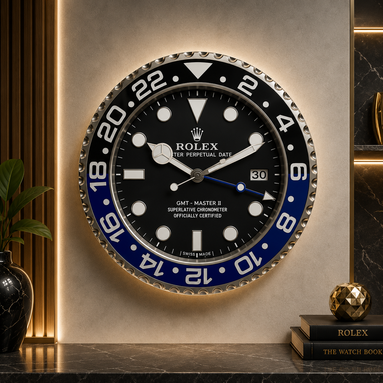 Rolex GMT Master 2 Batman Wall Clock Hand Made 904 Stainless Steel