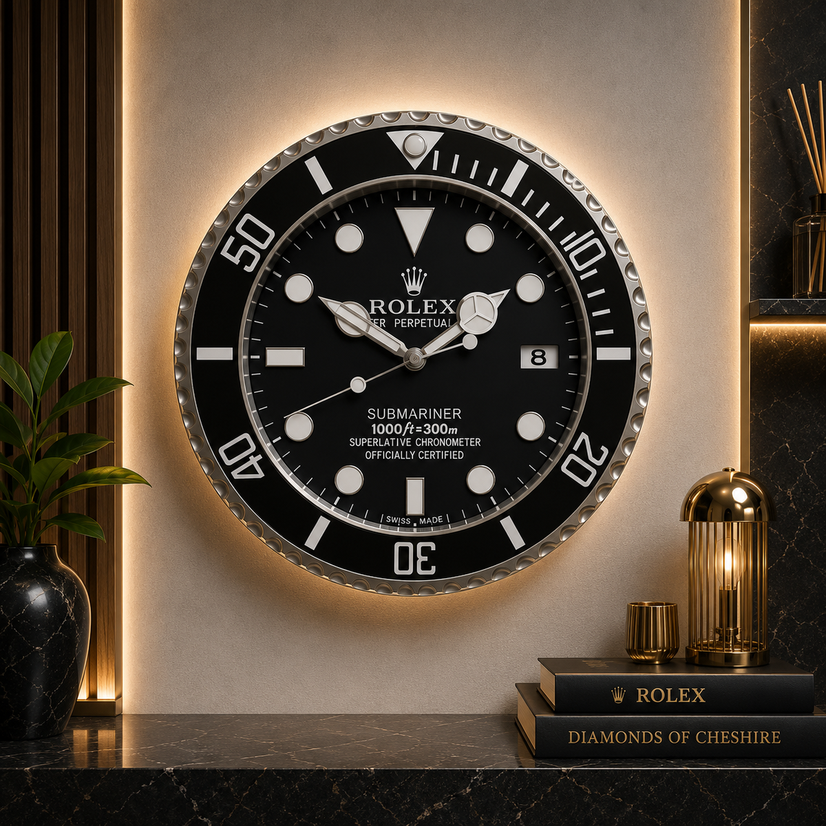 Rolex Submariner Black Wall Clock Hand Made 904 Stainless Steel