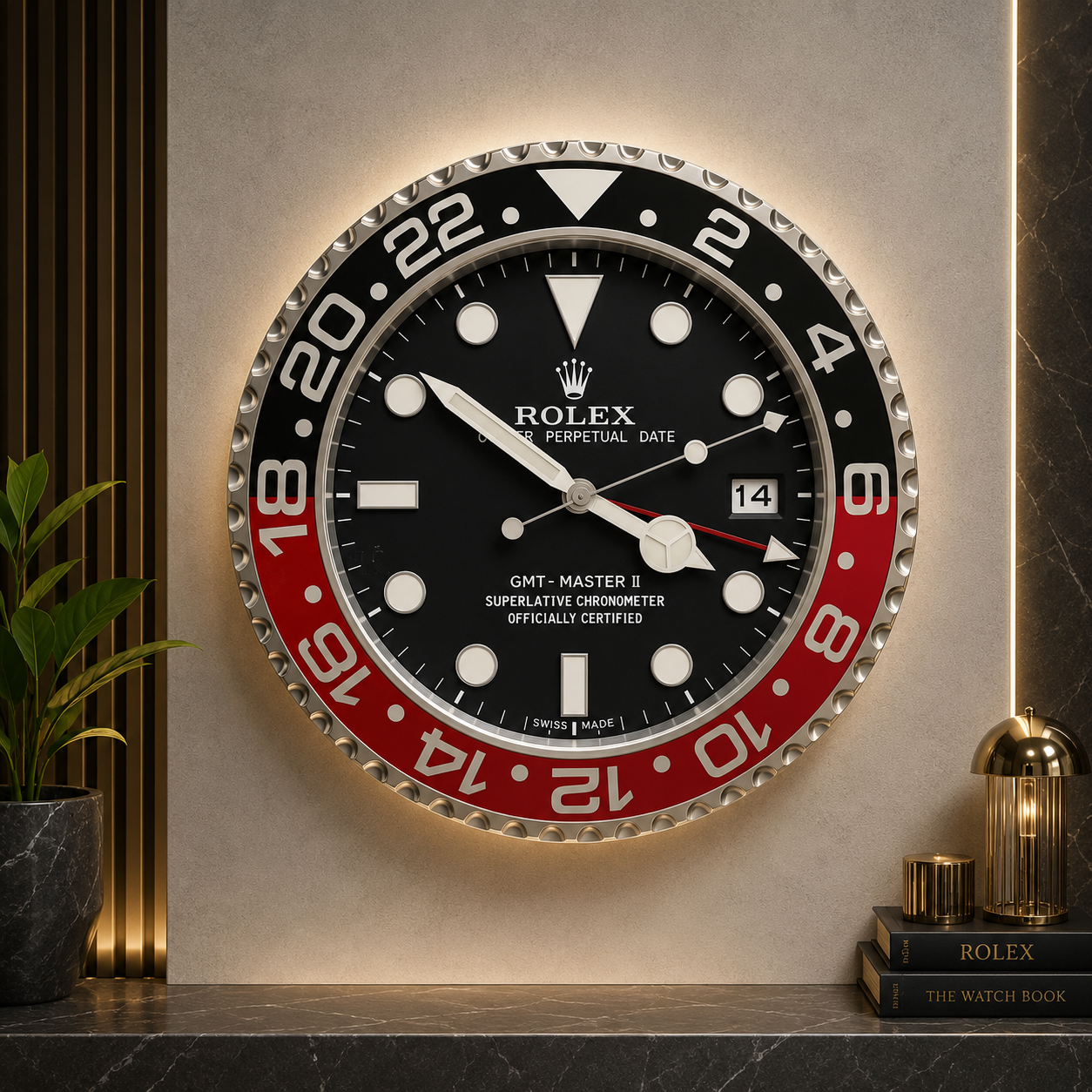 Rolex GMT Master 2 Coke Wall Clock Hand Made 904 Stainless Steel