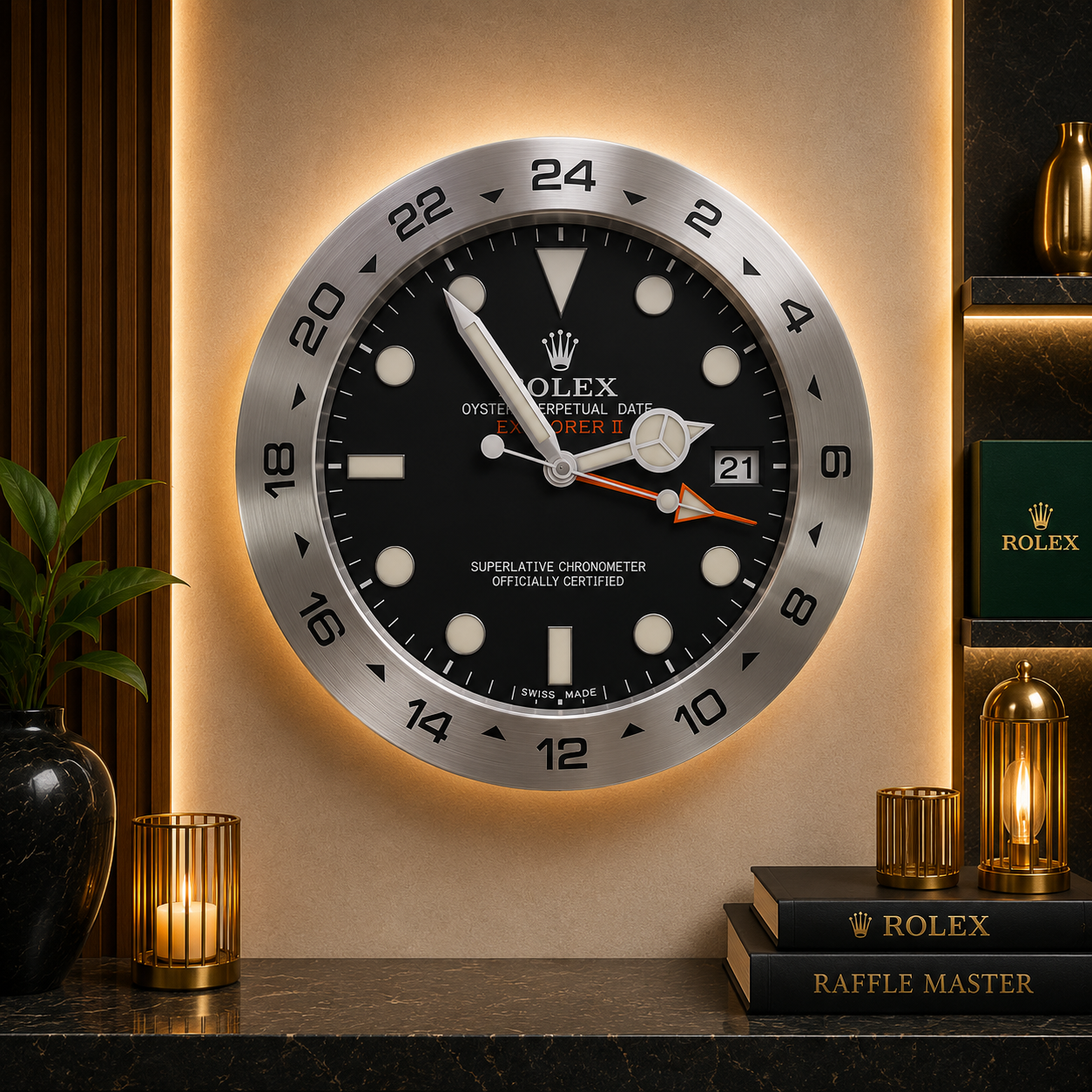Rolex Explorer 2 Wall Clock Hand Made 904 Stainless Steel