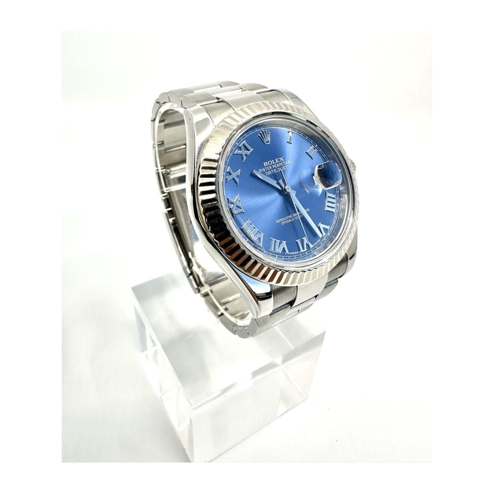 2015 Rolex Datejust II 41mm 116334 Azzurro Blue Roman Dial