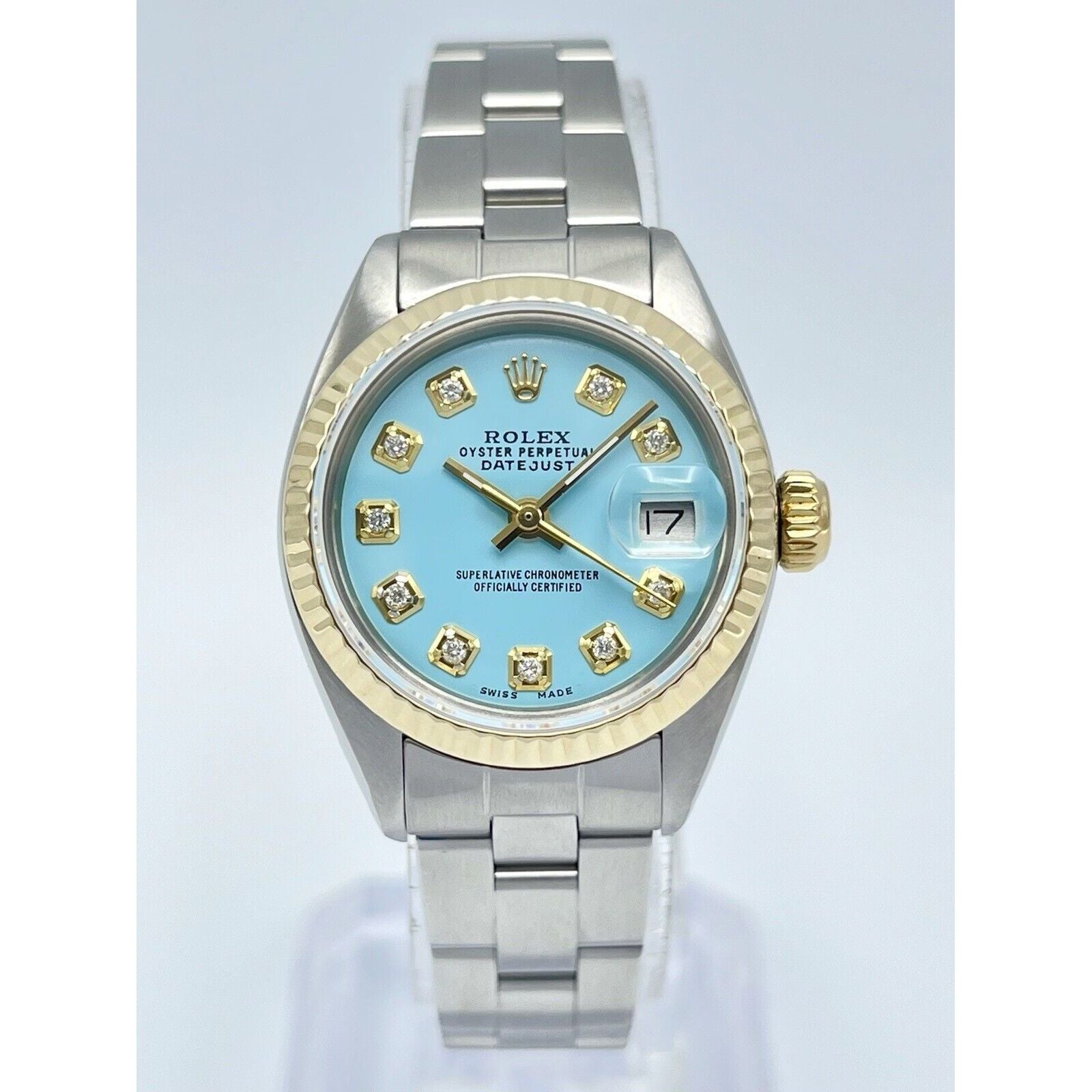 Rolex Datejust Ladies 26mm 6917 Tiffany Blue Diamond Dial Yellow Gold Two Tone