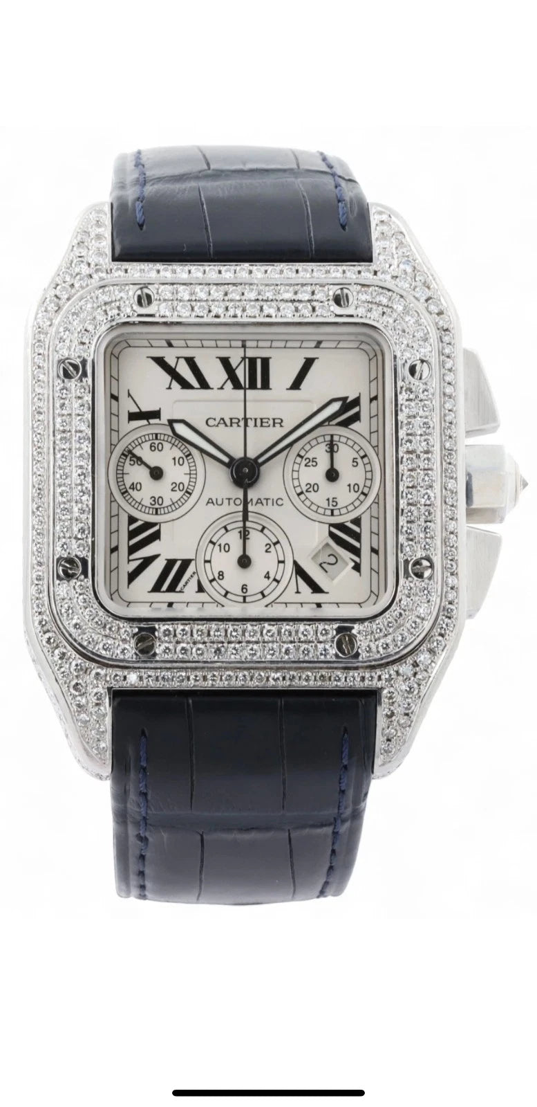 Cartier Santos Chronograph Fully Loaded Natural Diamonds 2 Straps Full Set