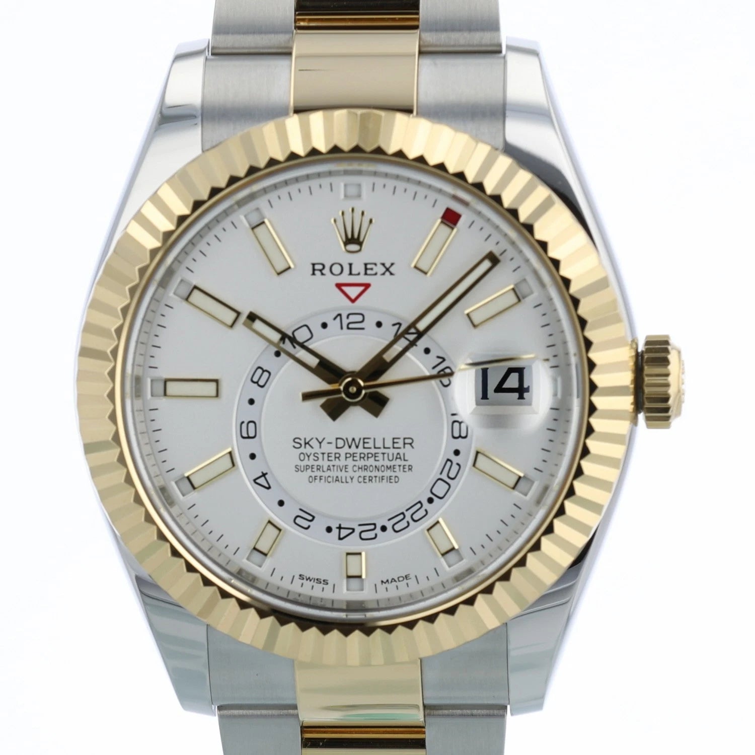 2022 Rolex Sky Dweller 326933 42 mm White Dial Gold Bi-Metal Oyster Box No Papers