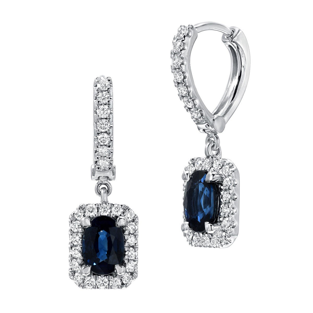Oval Cut Blue Sapphire 0.50ctw Diamond Stud Earrings 18ct White Gold