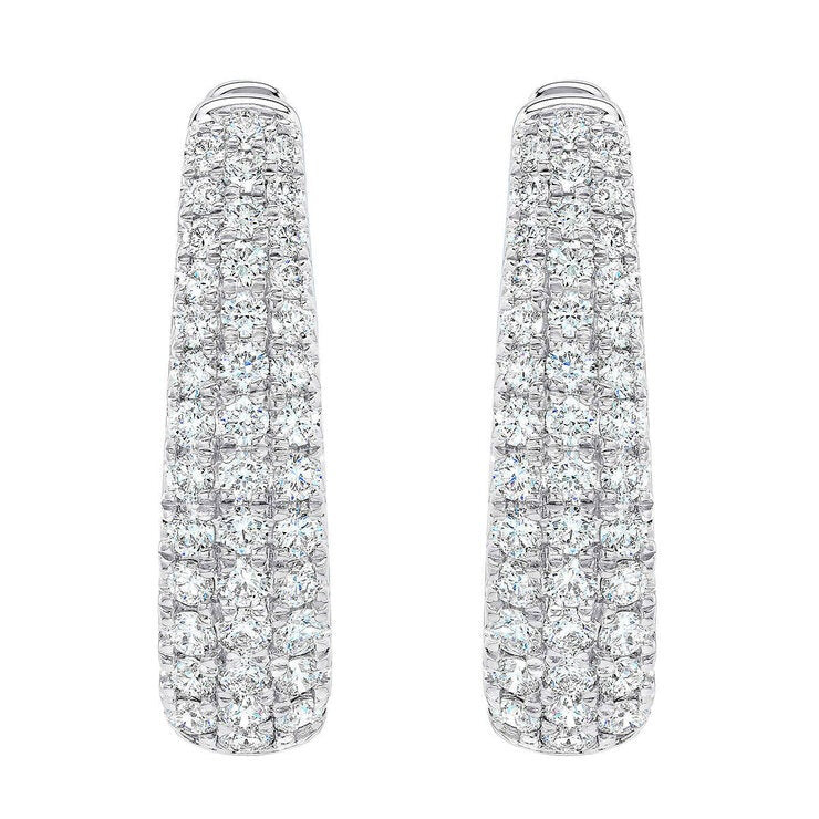 1.75ctw Round Brilliant Cut Diamond Triple Row Hoop Earrings 14ct White Gold