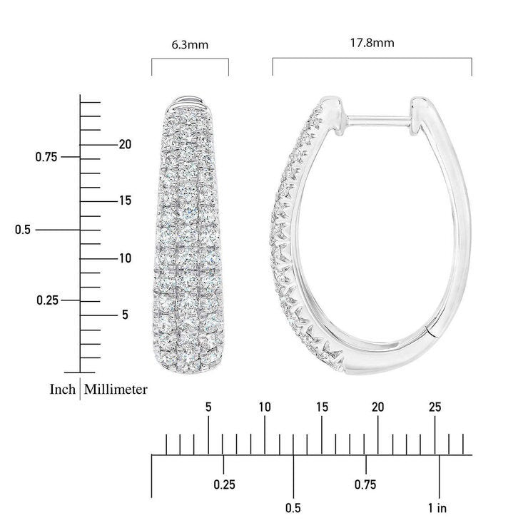 1.75ctw Round Brilliant Cut Diamond Triple Row Hoop Earrings 14ct White Gold
