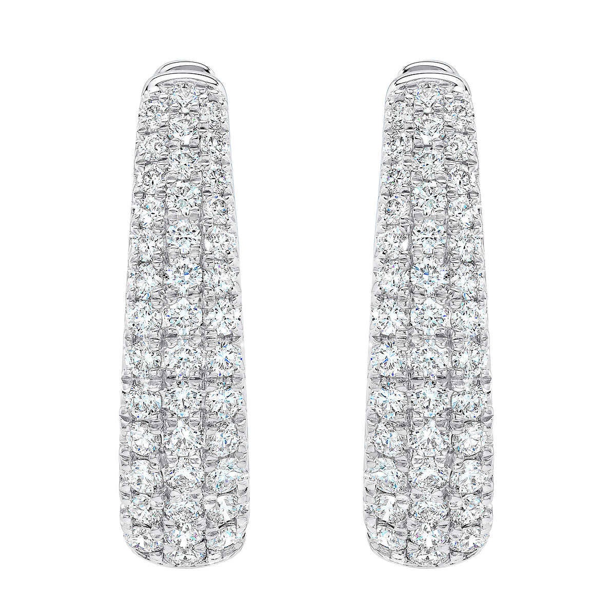 1.75ctw Round Brilliant Cut Diamond Triple Row Hoop Earrings 14ct White Gold