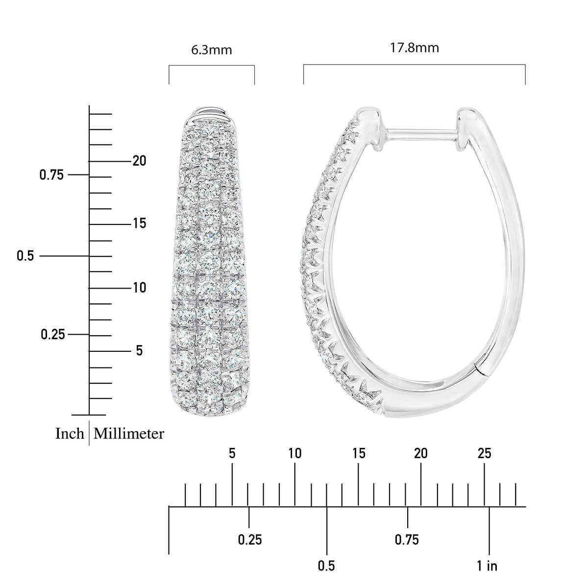 1.75ctw Round Brilliant Cut Diamond Triple Row Hoop Earrings 14ct White Gold