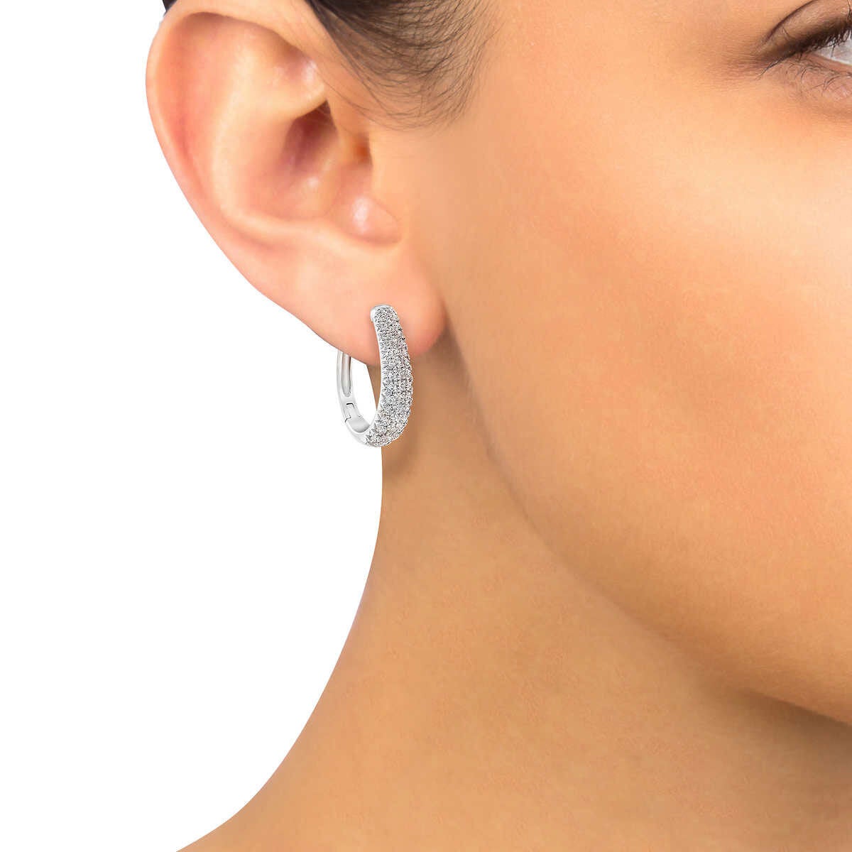 1.75ctw Round Brilliant Cut Diamond Triple Row Hoop Earrings 14ct White Gold