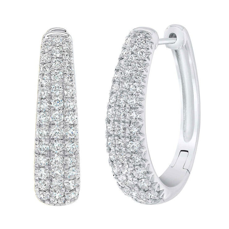 1.75ctw Round Brilliant Cut Diamond Triple Row Hoop Earrings 14ct White Gold