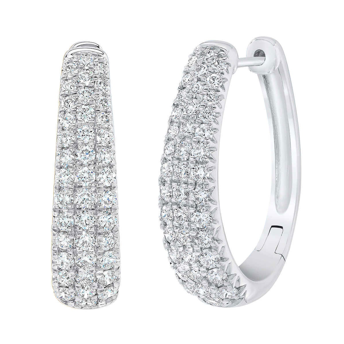 1.75ctw Round Brilliant Cut Diamond Triple Row Hoop Earrings 14ct White Gold