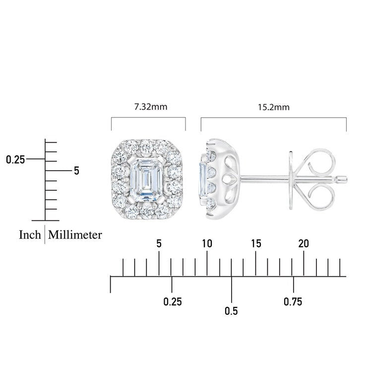 Emerald and Round Brilliant Cut Diamond Halo Stud Earrings 1.00ctw 14ct White Gold